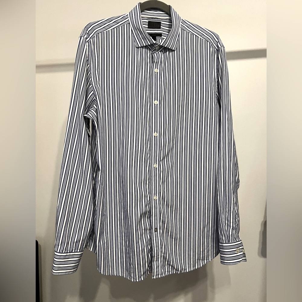 BANANA REPUBLIC Slim Fit Blue & White Striped Long Sleeve Dress Shirt Large